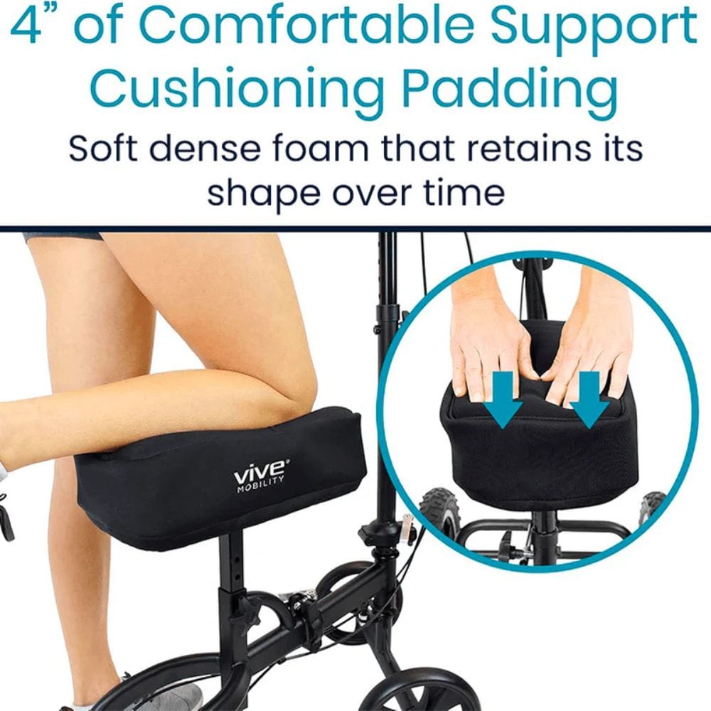 Stroller with cushioned seat and Vive Mobility branding, highlighting comfort padding.