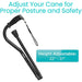 Black adjustable cane with text on a white background
