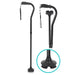 Two black walking canes with adjustable bases on a white background