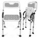 Two adjustable shower chairs with backrests on a white background
