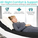 Woman lying on a foam bed with features highlighted on a white background