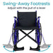 Wheelchair with swing-away footrests and lever mechanism on a white background