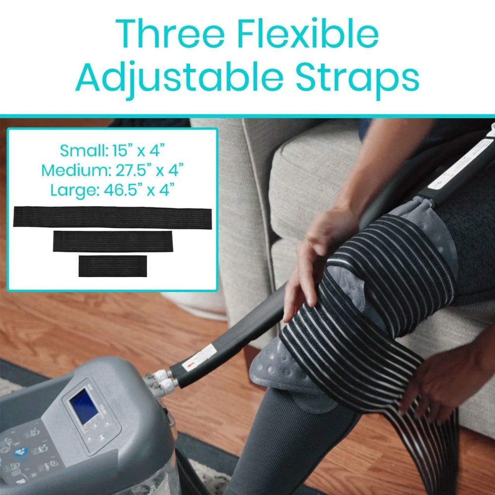Person using a vacuum cleaner with three flexible adjustable straps on a wooden floor.