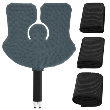 Gray protective pad with black straps on a white background