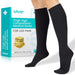 Black thigh-high compression socks with Vive packaging on a white background