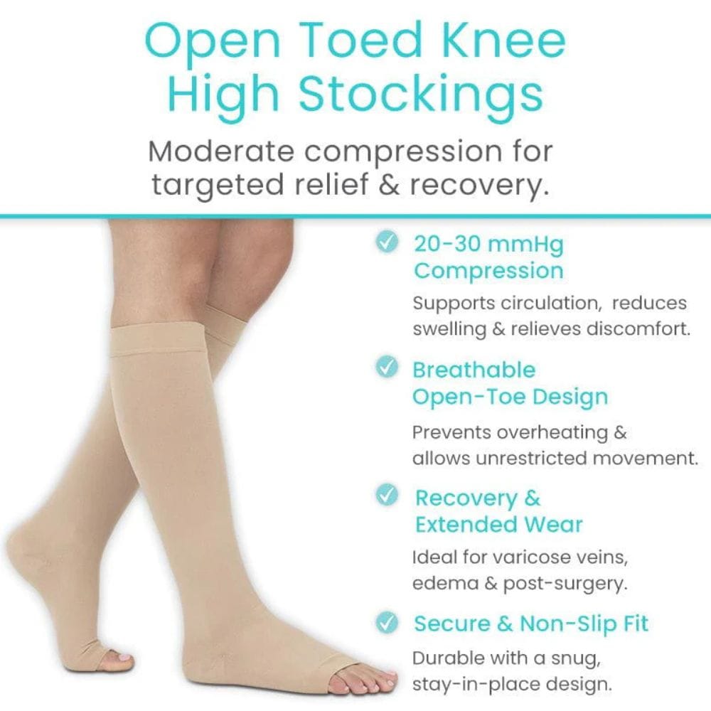 Vive Health Knee High Open Toe Graduated Compression Stockings 20-30mmHg