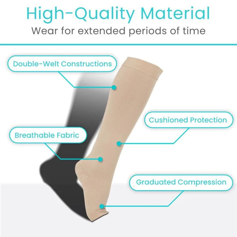 Vive Health Knee High Open Toe Graduated Compression Stockings 20-30mmHg