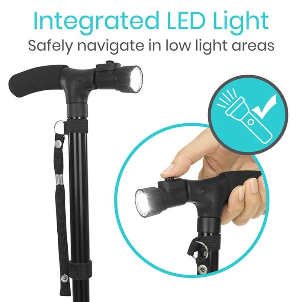 Cane with integrated LED light for safe navigation in low light areas