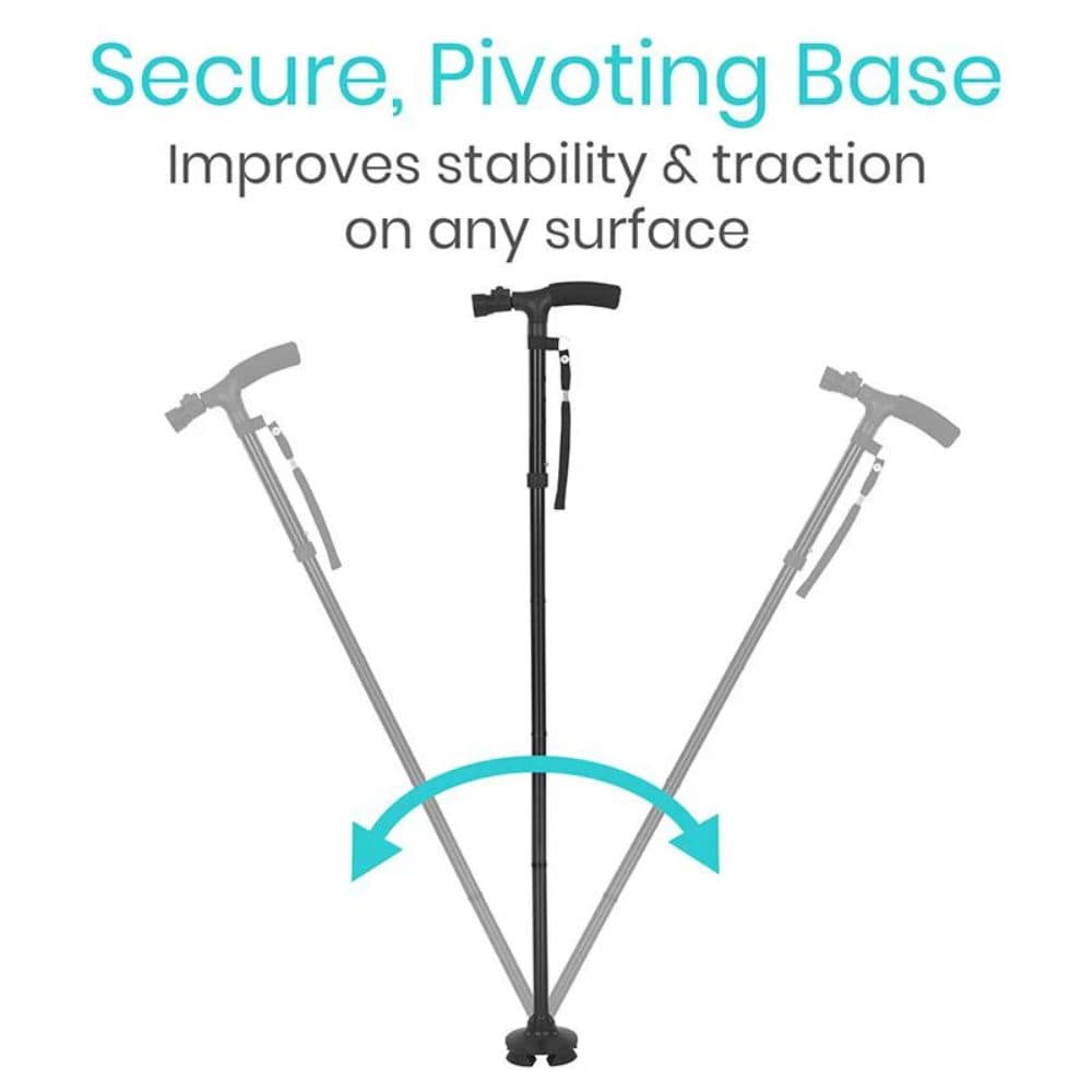 Walking sticks with a secure pivoting base on a white background
