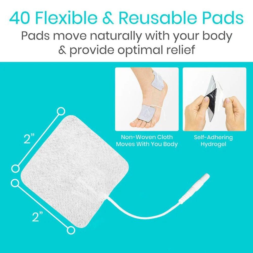 40 flexible and reusable pads with text on a blue background