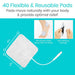 40 flexible and reusable pads with text on a blue background