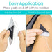 Step-by-step guide on applying adhesive patches with text 'Easy Application' and 'Place pads on & off with no residue'.