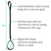 Diagram of a leg strap with labeled features on a white background