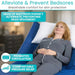 Woman lying on a blue mattress with text about mattresses and skin protection.