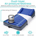 Blue dual-layer air pressure mattress with a 300 lb capacity weight on top, on a white background.