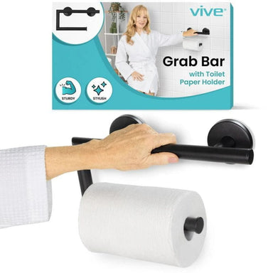 Vive grab bar with toilet paper holder and packaging