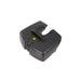 Black plastic component with a yellow dot on a white background