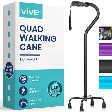 Vive quad walking cane with packaging on a white background