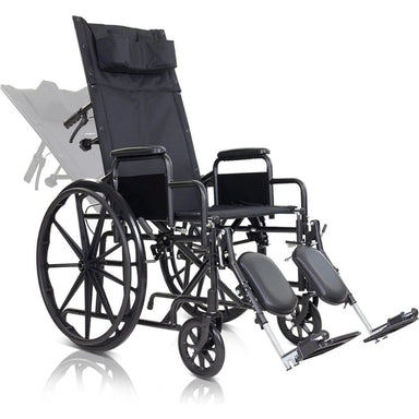 Black wheelchair with reclining backrest on a white background