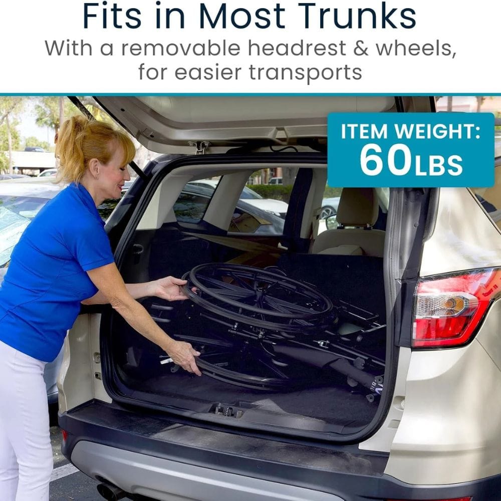 Person loading a car with a product, text about weight and features.