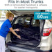Person loading a car with a product, text about weight and features.