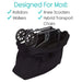 Black bag with rollators, knee scooters, and walkers inside, on a white background.