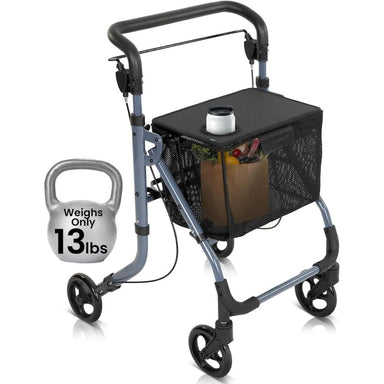 Foldable shopping cart with a black storage bag and a kettlebell labeled 'Weights Only 13 lbs' on a white background.
