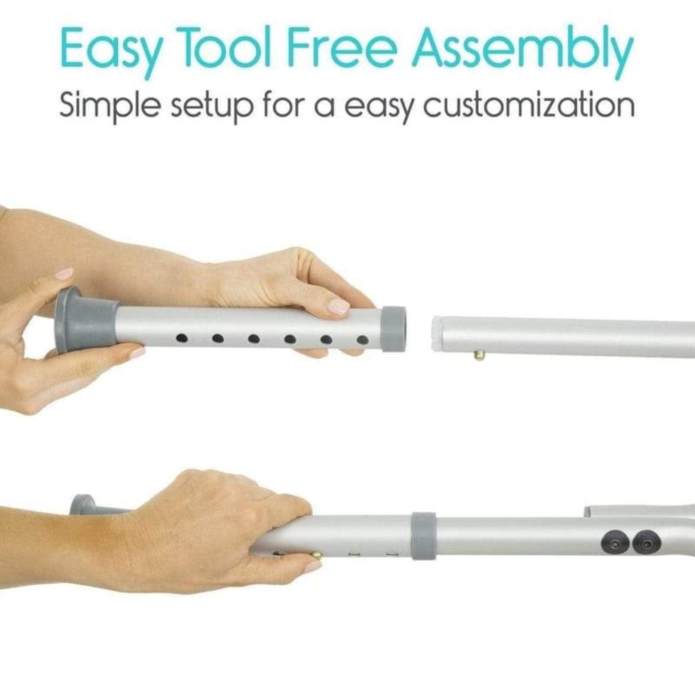 Two hands holding a customizable tool with text about easy tool-free assembly.