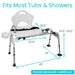 Bath transfer bench with measurements on a white background