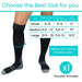 Black knee-high socks with size chart for men's and women's shoe sizes on a white background
