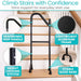 Stair climbing aid with ergonomic grip handle, lightweight aluminum frame, height locking system, and stable quad base on a staircase.