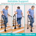 Woman using a walker for reliable support on stairs, flat ground, and various surfaces.