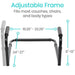 Adjustable frame with measurement details on a white background