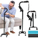 Man using a black adjustable cane with additional canes displayed on a white background