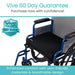 Wheelchair with black seat cover and blue frame, featuring Vive Health 60-day guarantee on a white background.