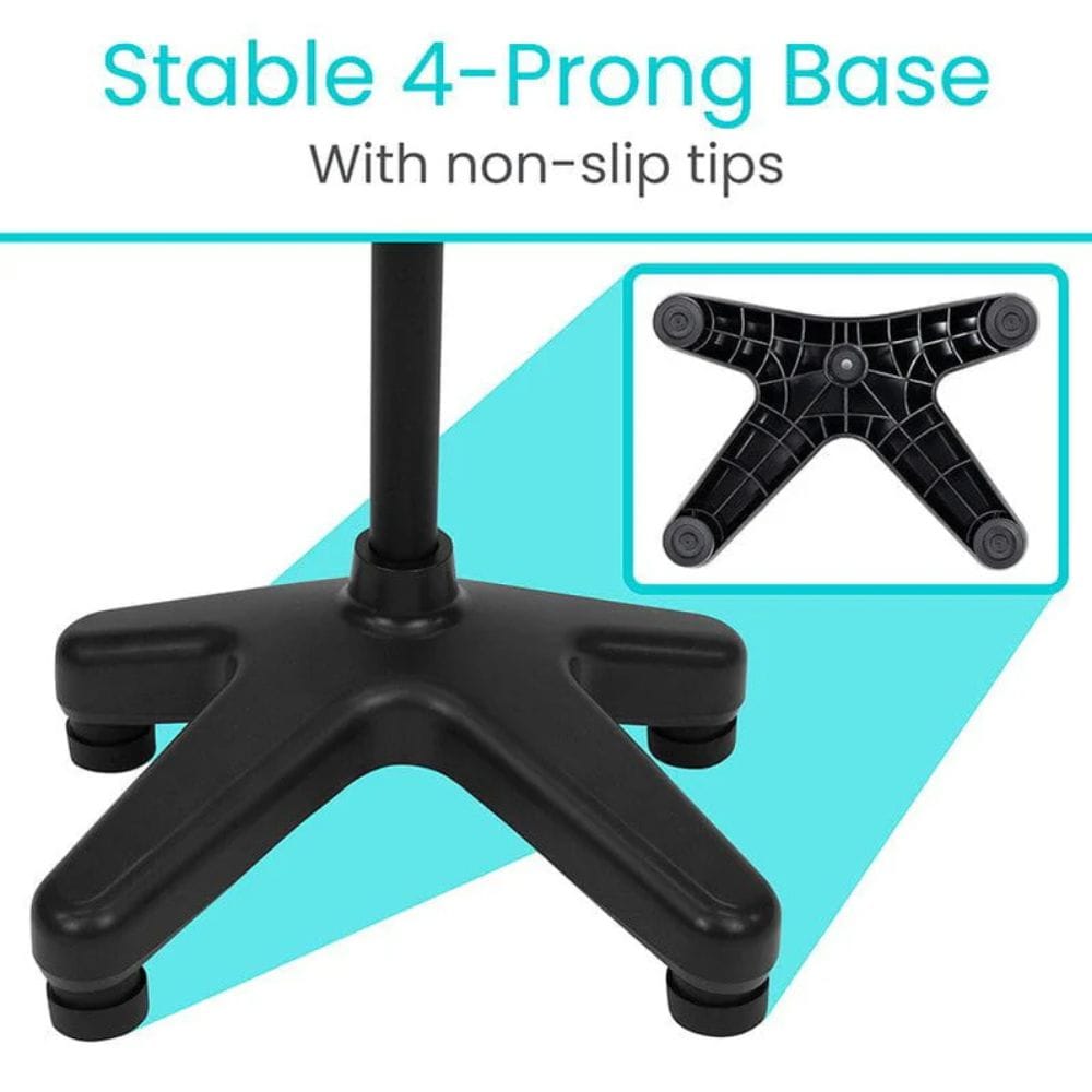 Black stable 4-prong base with non-slip tips on a blue and white background