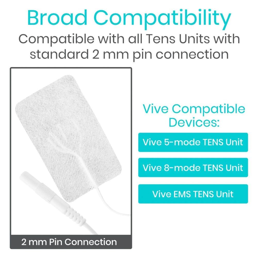 Product compatibility with Vive TENS units on a white background