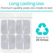 Pack of reusable pads with recycling symbol and text about long-lasting use and reuse capabilities.