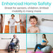Collage of people using home safety products with text 'Enhanced Home Safety' and 'Great for seniors, children, limited mobility & many more'.