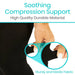 Compression support with text highlighting 'Soothing Compression Support' and 'High Quality Durable Material'.