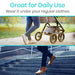 Person using a stroller with text 'Great for Daily Use' and 'Wear it under your regular clothes'.