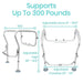 Walker with adjustable features and weight capacity on a white background
