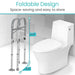 Foldable design walker next to a toilet with space-saving features highlighted.