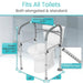 Toilet safety frame with adjustable height features on a white background