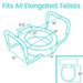 Diagram of a toilet seat with dimensions labeled on a white background