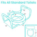 Diagram of a toilet seat with dimensions labeled on a white background