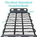 Hospital bed mattress with measurement details on a white background