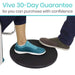 Person using a black step platform with text about a 30-day guarantee.