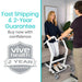 Person using a Vive Health product with promotional text about fast shipping and a 2-year guarantee.