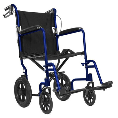 Blue and black wheelchair on a white background